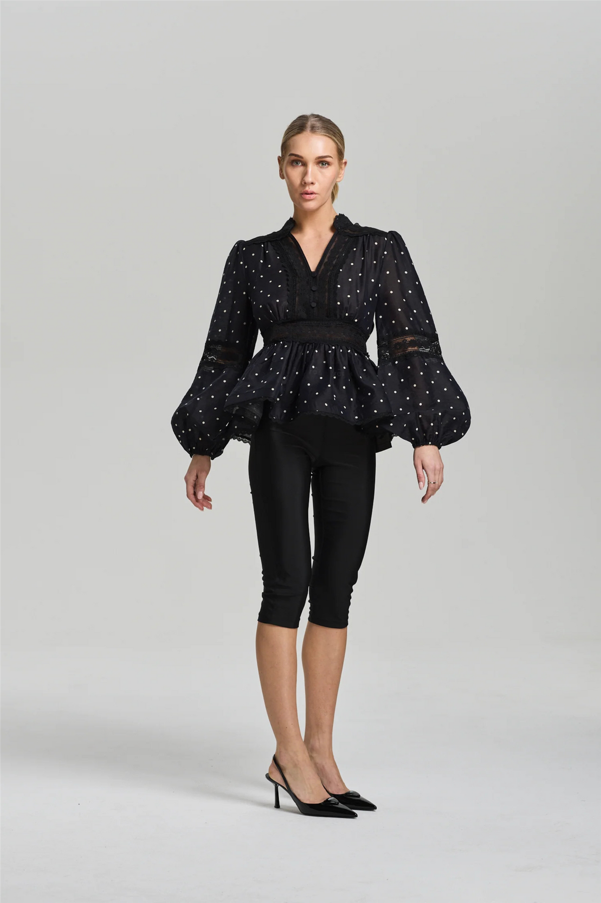 Aliah Dot Blouse Black Ivory Dots.