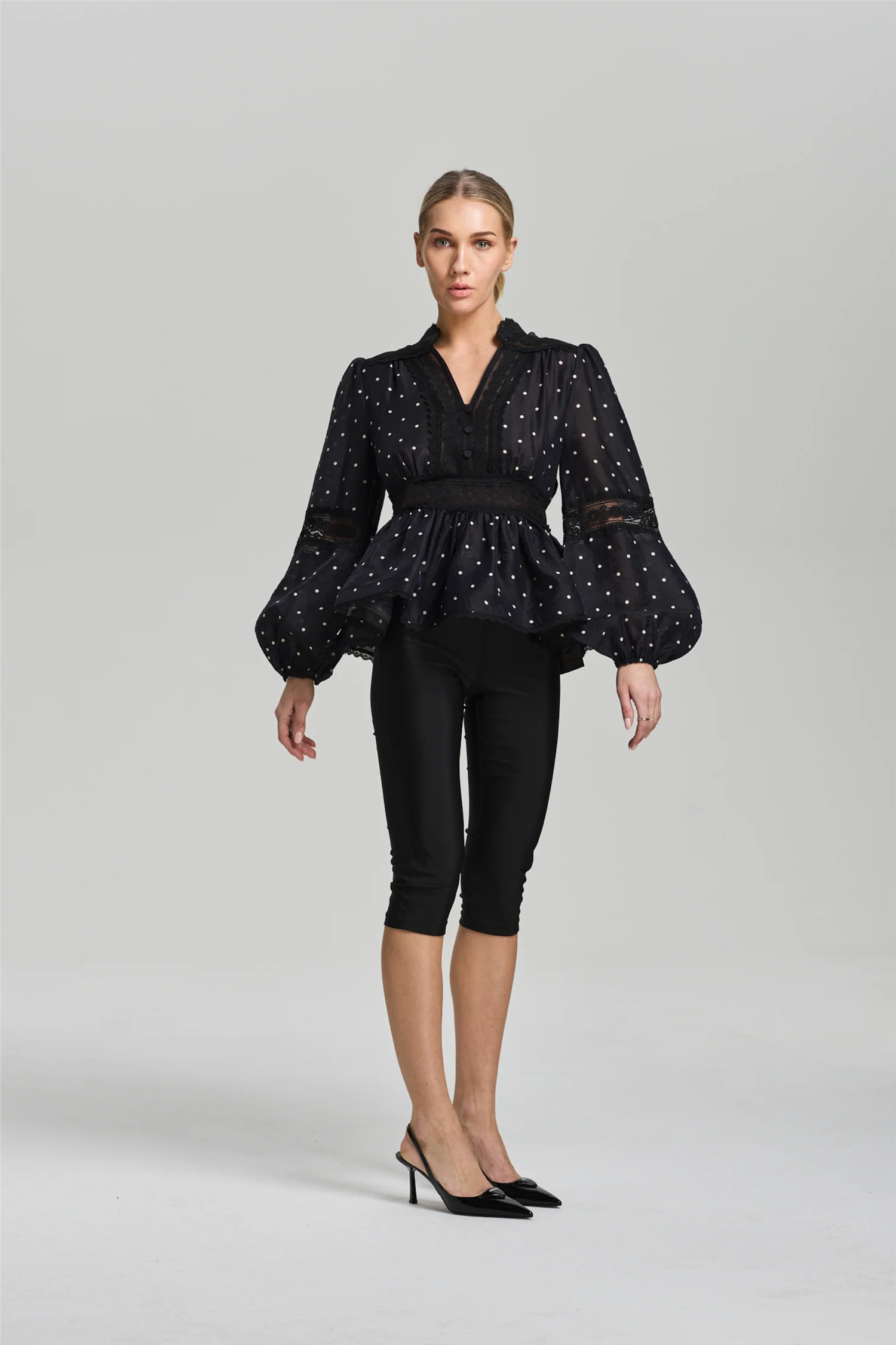 Aliah Dot Blouse Black Ivory Dots.
