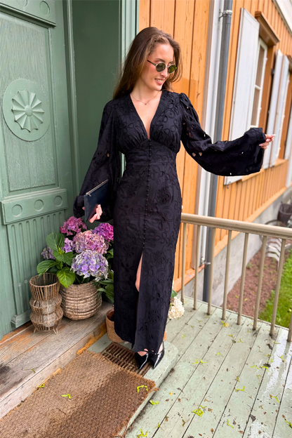 Positano Dress Black Embroidery.