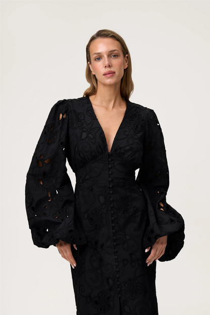 Positano Dress Black Embroidery