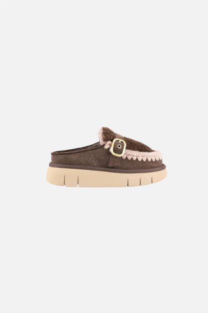 Bounce Clog Suede & Curly Sheepskin Mocha