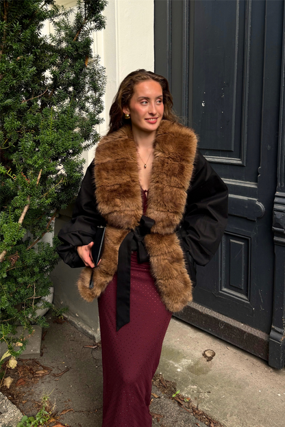 Faux Fur Collar Jacket Black