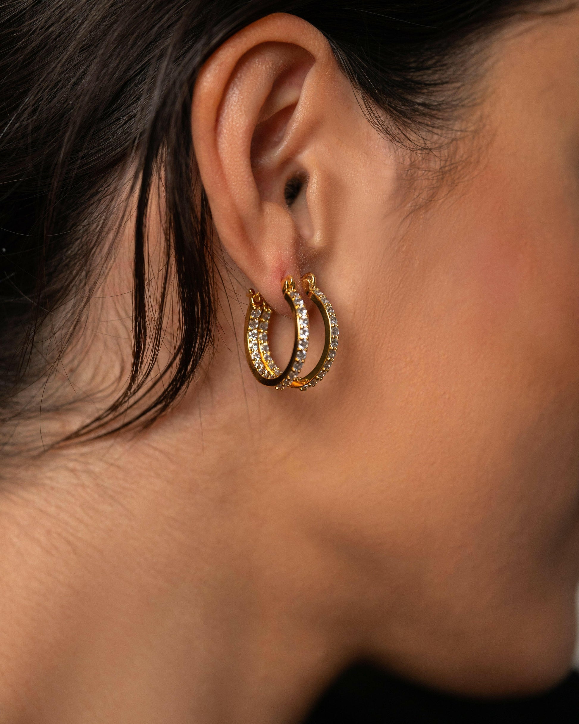 Pave Mini Hoops Gold.