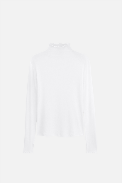 Rib mock neck top White