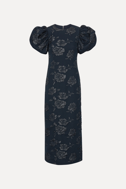 Jacquard Midi Puff Dress Sky Captain (Dark Blue) 2318