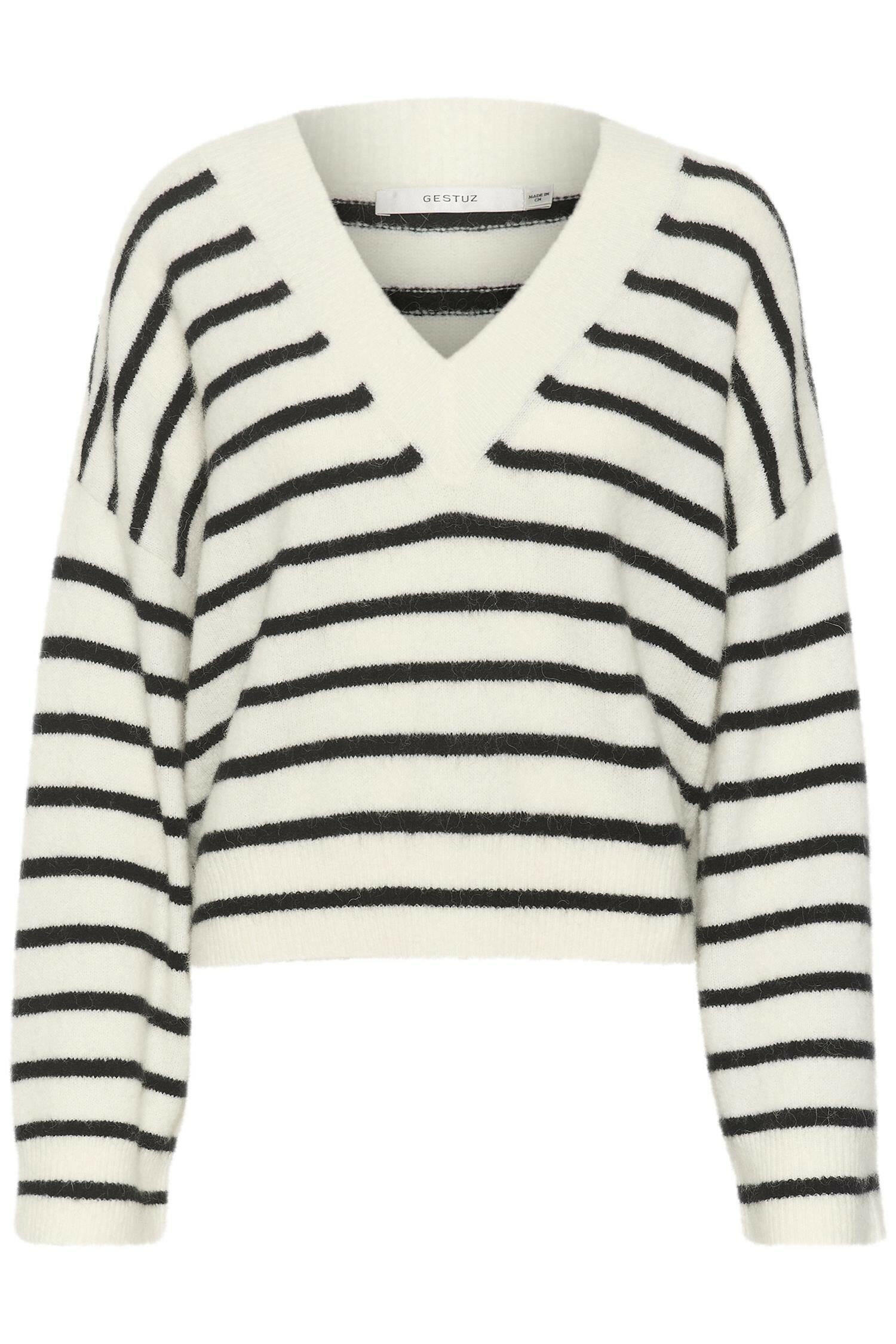 AlphaGZ V-neck striped Ivory Black Striped.