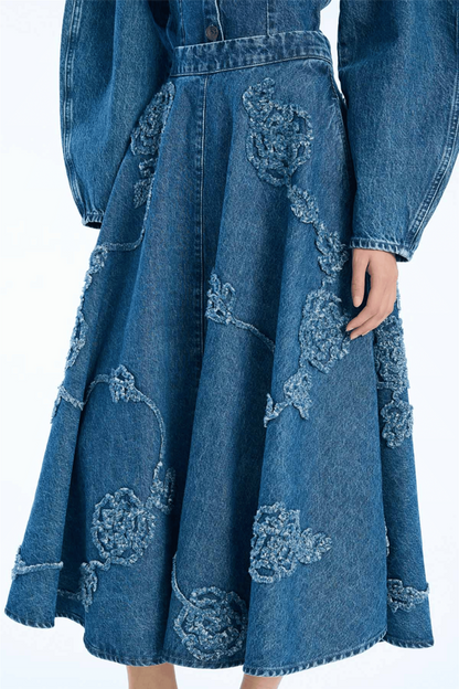 Denim Flower midi skirt