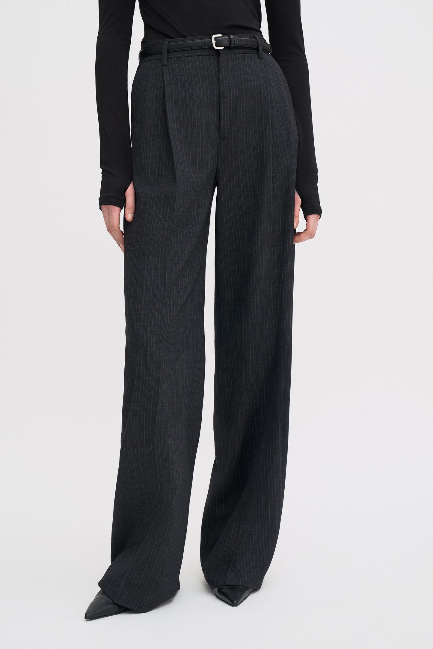 Darcey Pinstripe Trousers Anthracite Melange