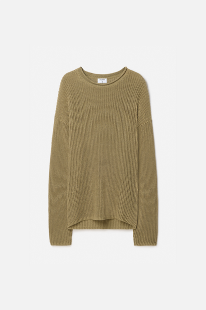 Ribbed Cotton Linen Sweater Light Olive Green
