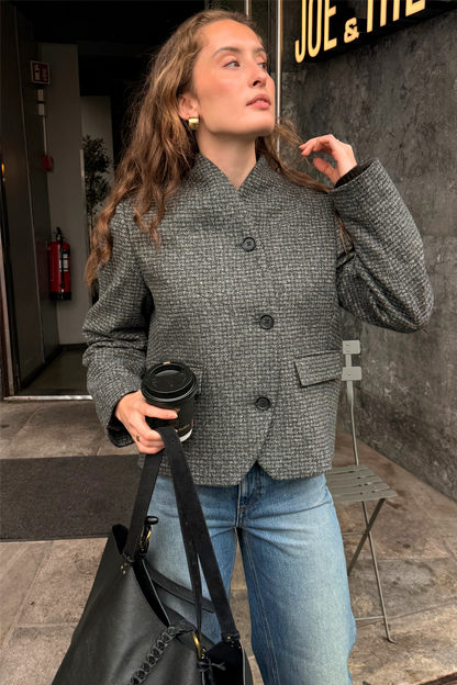 Short Curved Jacket Charcoal Grey