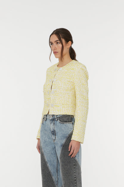 Boucle Cropped Jacket Pastel Yellow