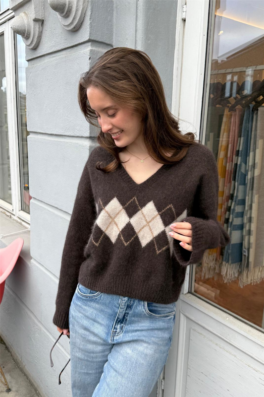 Paige Argyle Sweater Espresso Brown Argyle
