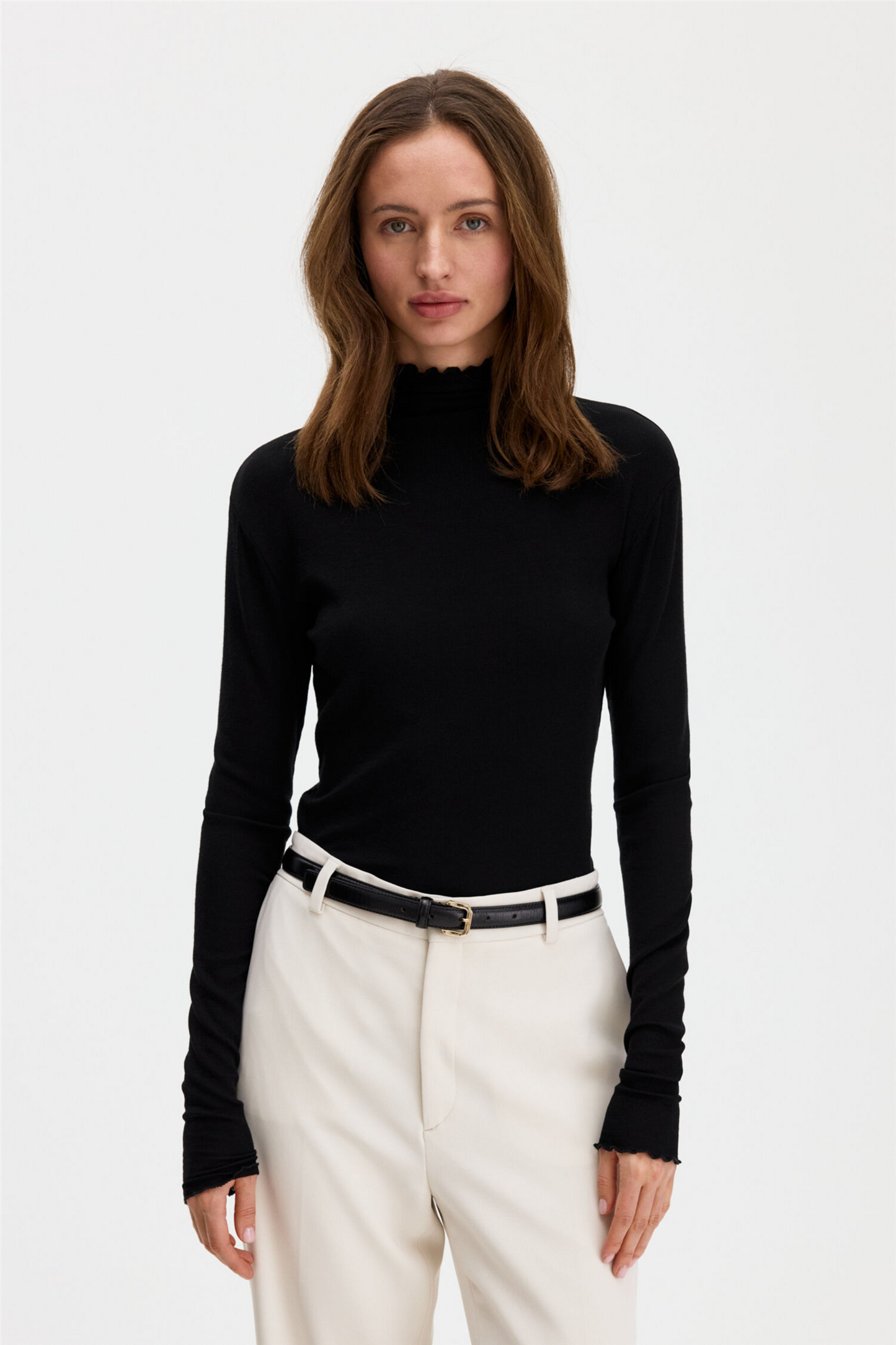 Rib mock neck top Black