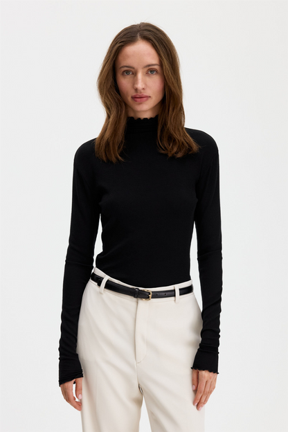 Rib mock neck top Black