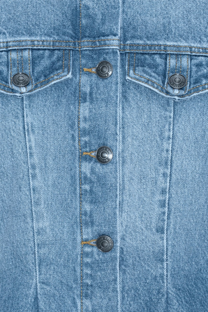 Flared Denim Top Medium Blue Denim.