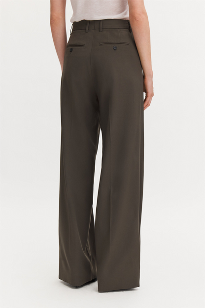 Darcey Wool Trousers Dark Moss Green.