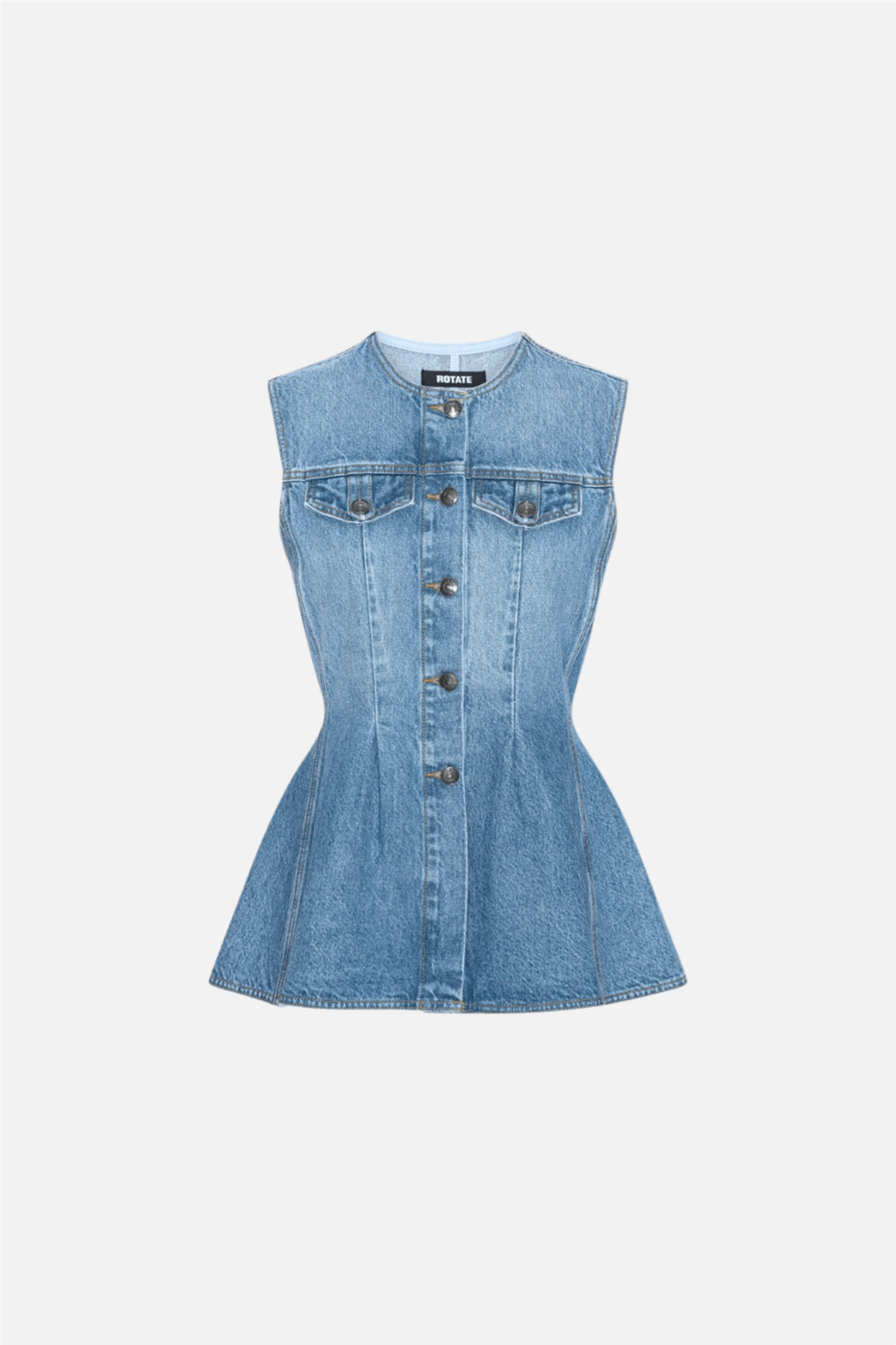Flared Denim Top Medium Blue Denim.
