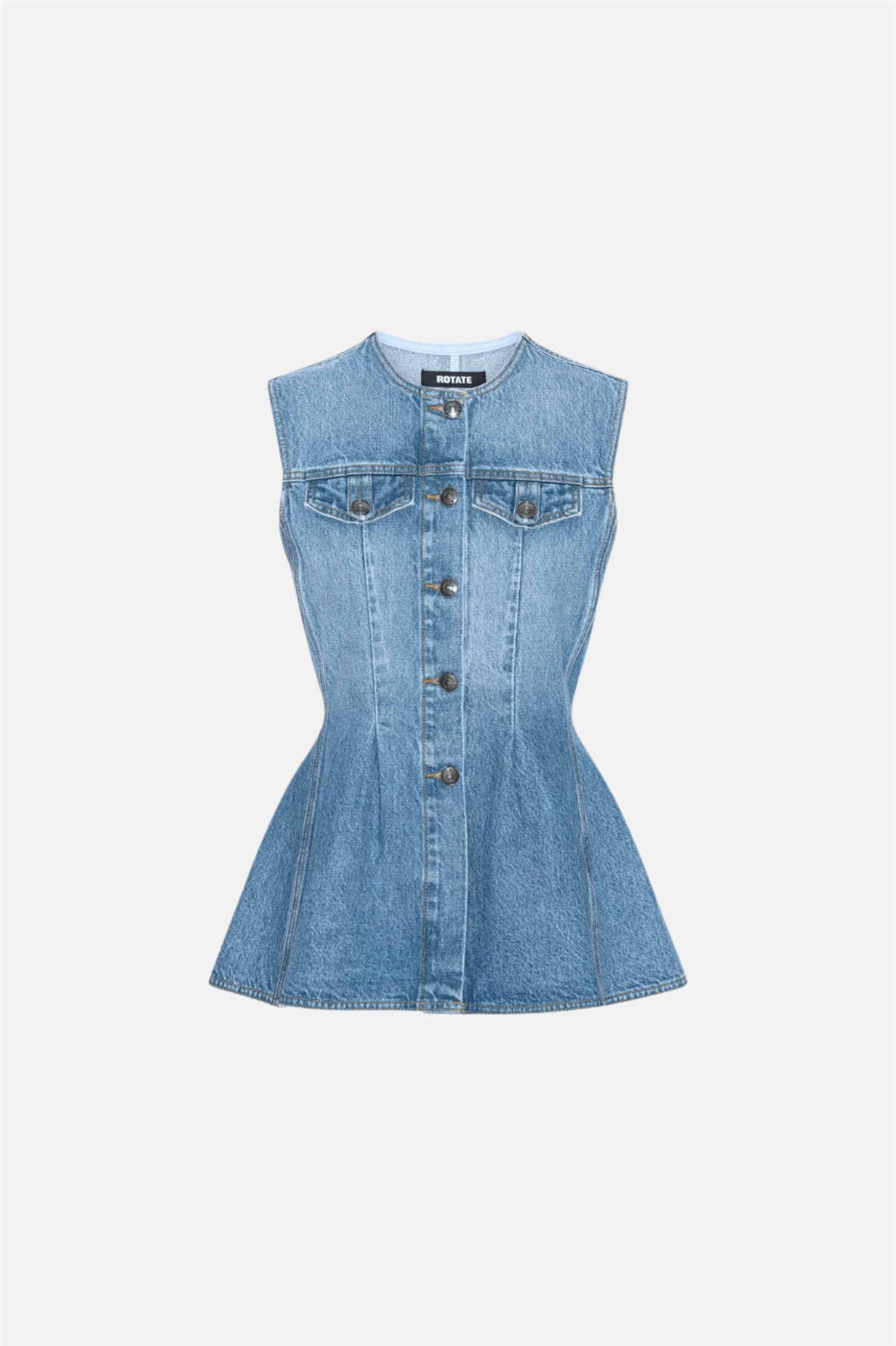 Flared Denim Top Medium Blue Denim.