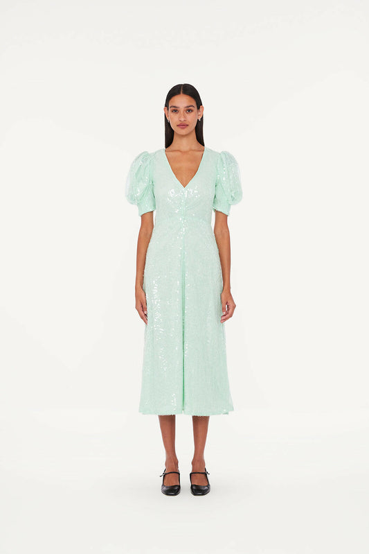 Sequins V-Neck Dress Gossamer Green.