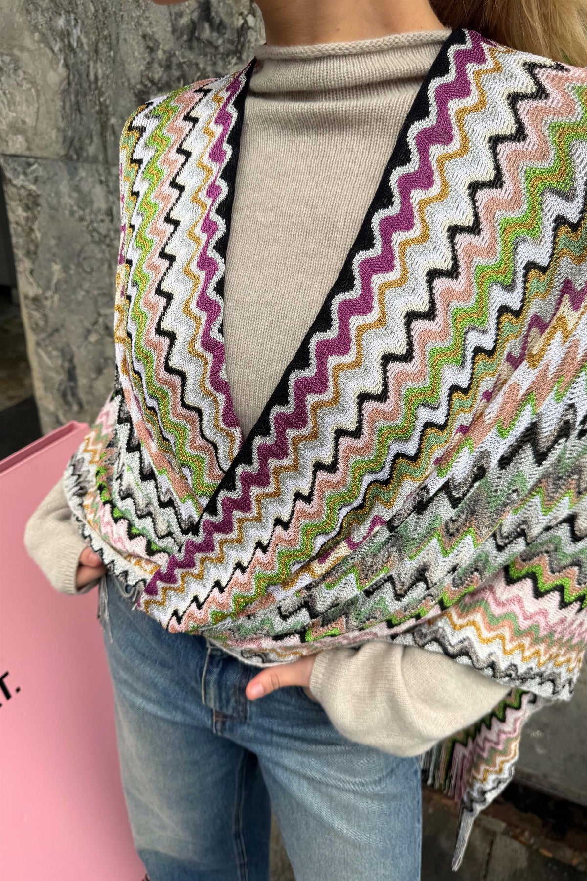 Zig Zag Poncho Grey