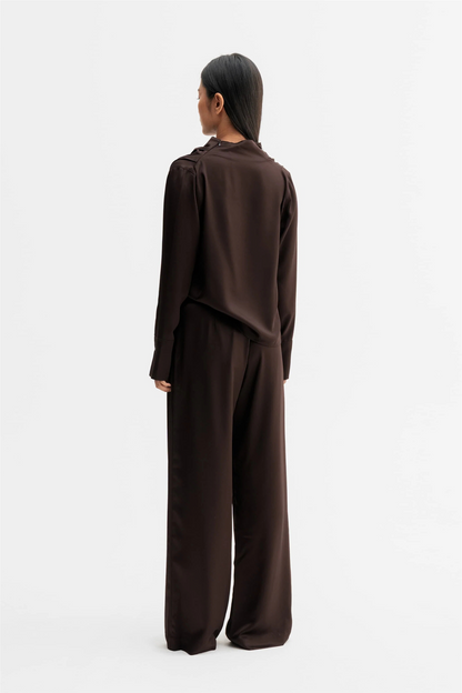 Mila Satin Trousers Dark Brown