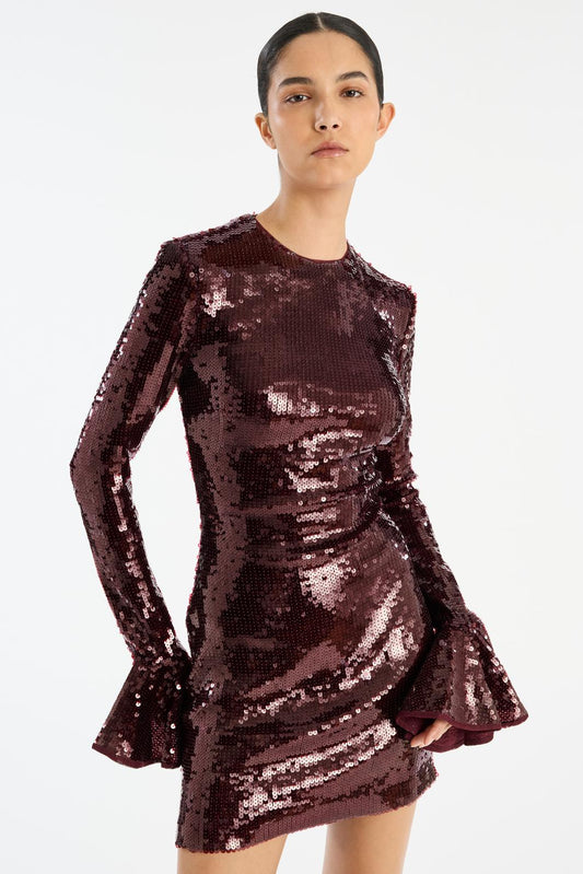 Sequins Ls Mini Dress Zinfandel