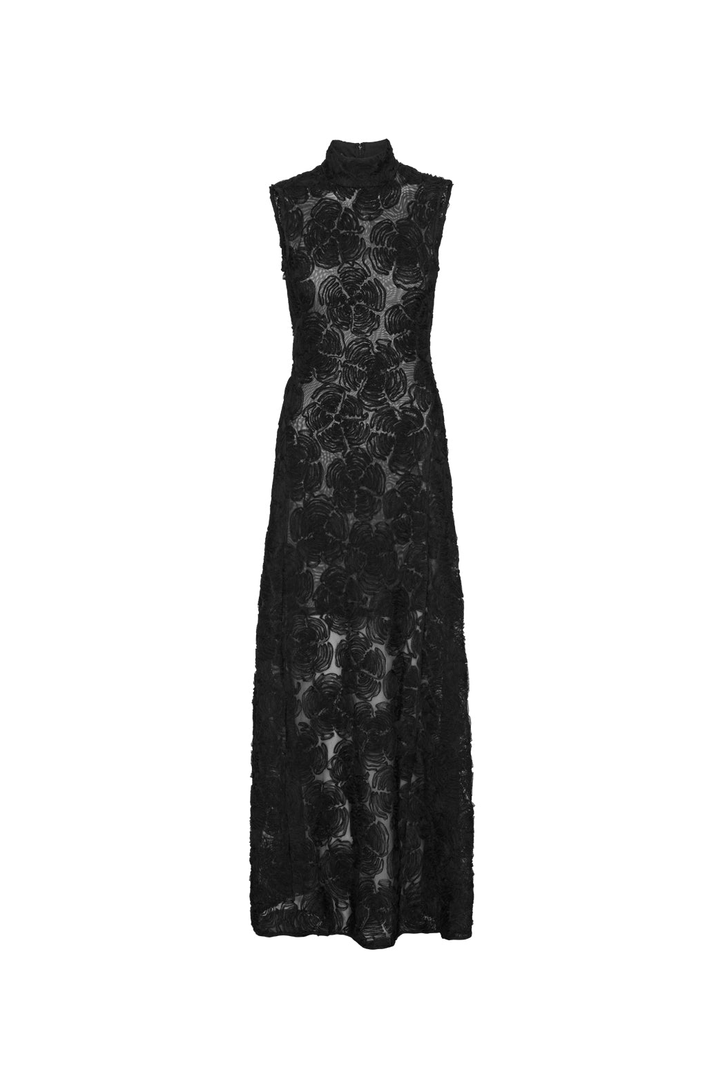Flower Mesh Maxi Dress Black