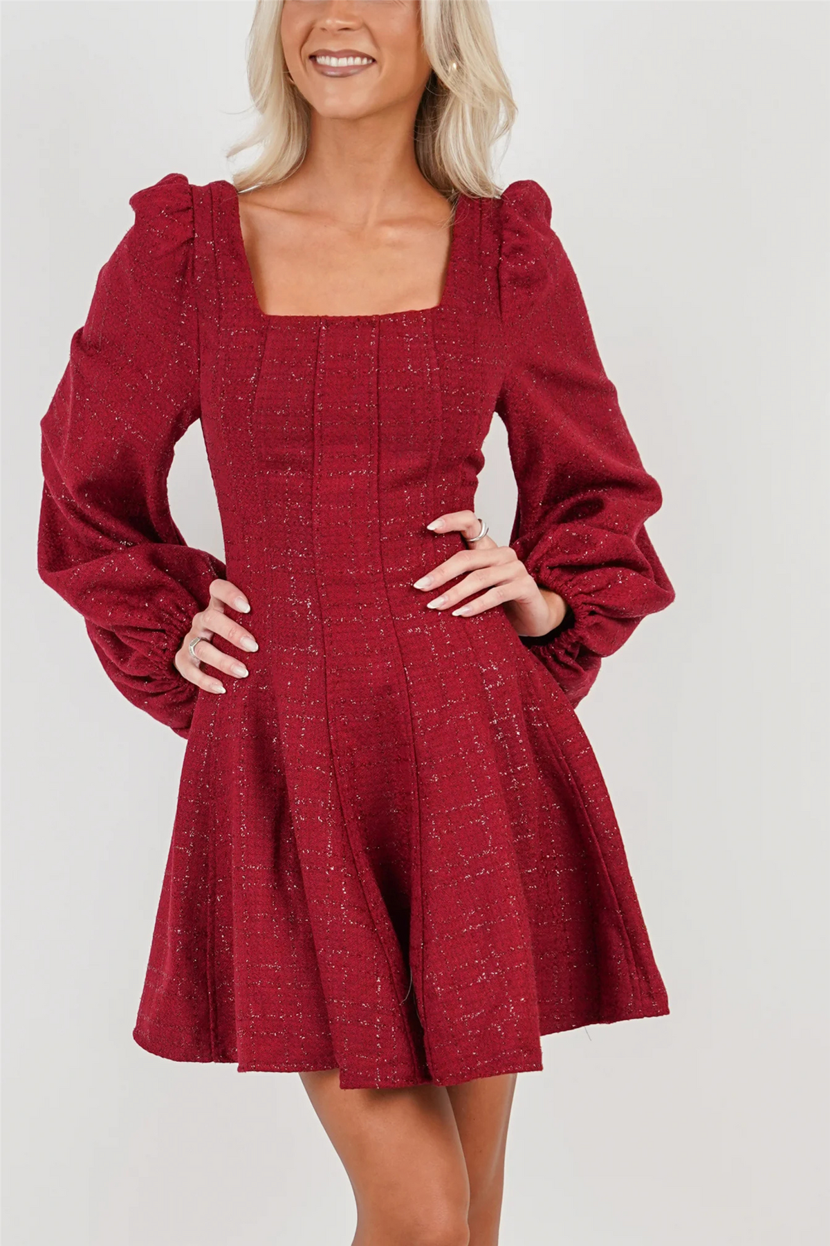 Sophie Tweed Dress Deep Red