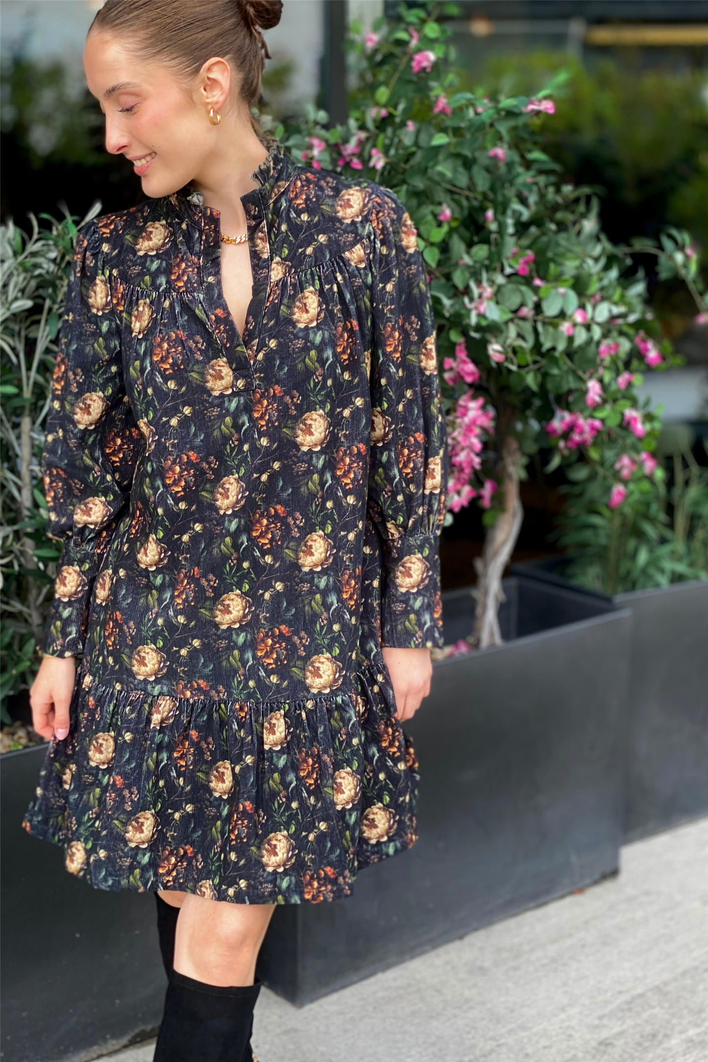 Lily Cord Dress Fall Peonies