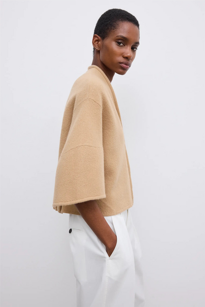 Short Wool Cardigan Camel