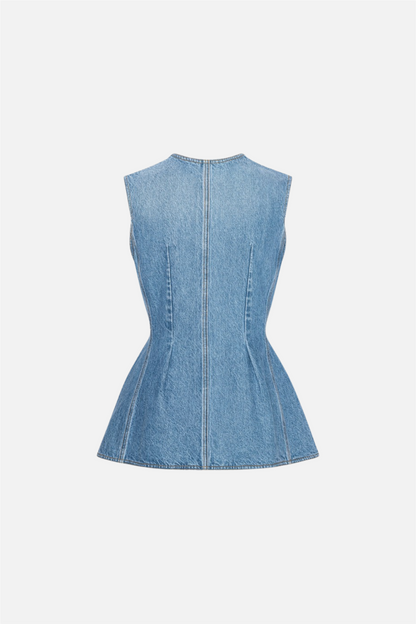 Flared Denim Top Medium Blue Denim.