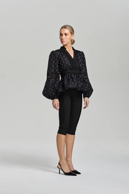 Aliah Dot Blouse Black Ivory Dots.