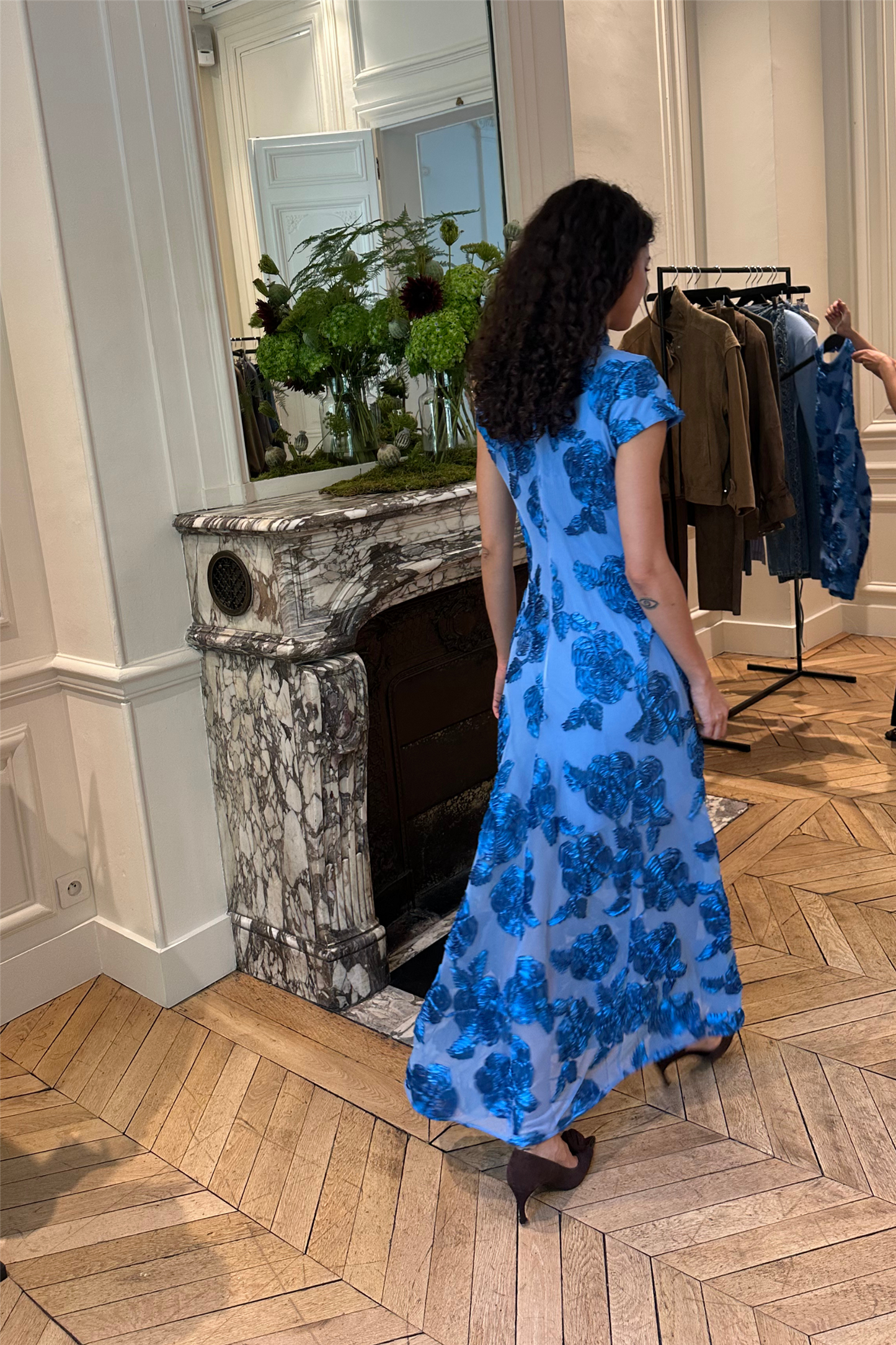 Mesh Capsleeve Maxi Dress Hydrangea (Blue)