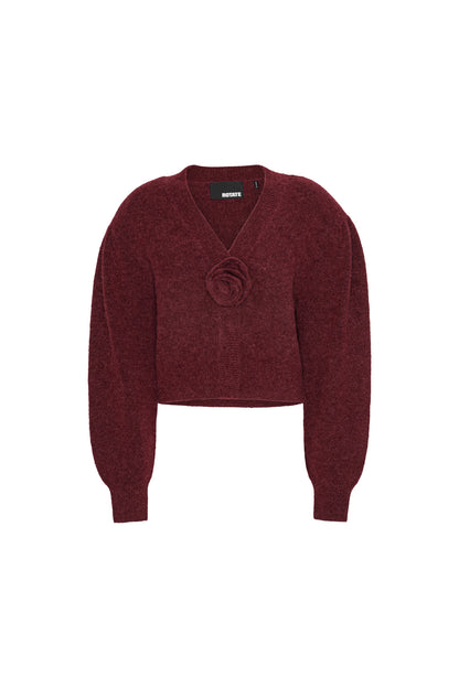 Knit Puffsleeve Cardigan Zinfandel