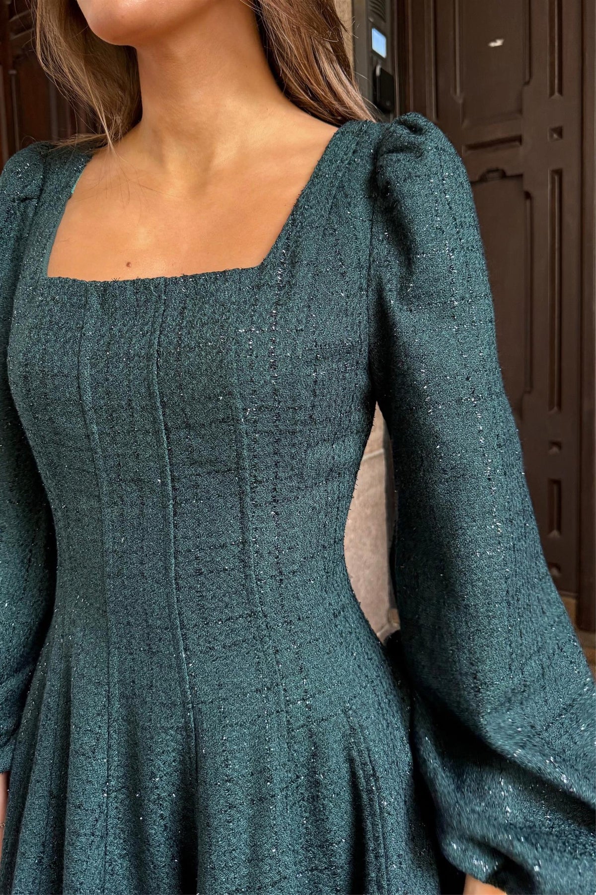 Sophie Tweed Dress Extra (15 cm) Green