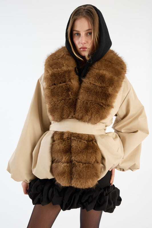 Faux Fur Collar Jacket Cement