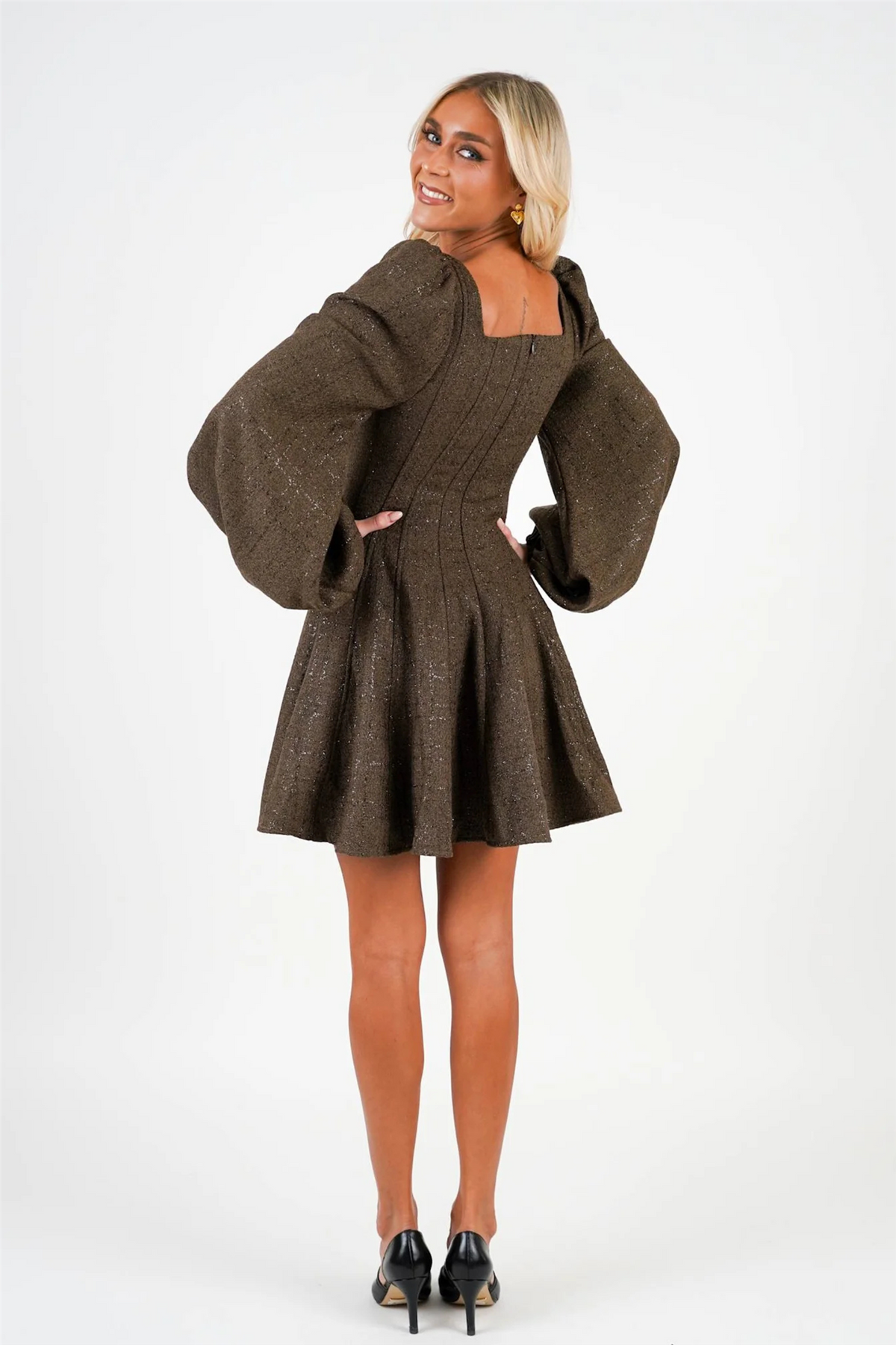 Sophie Tweed Dress Brown.