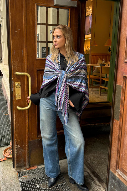 Zig Zag Poncho Blue