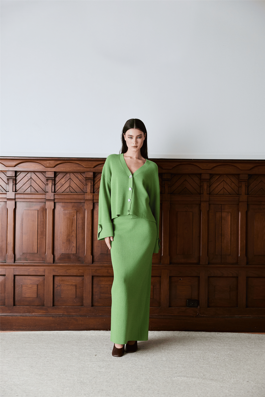 Atari Rib Cardigan Leaf Green