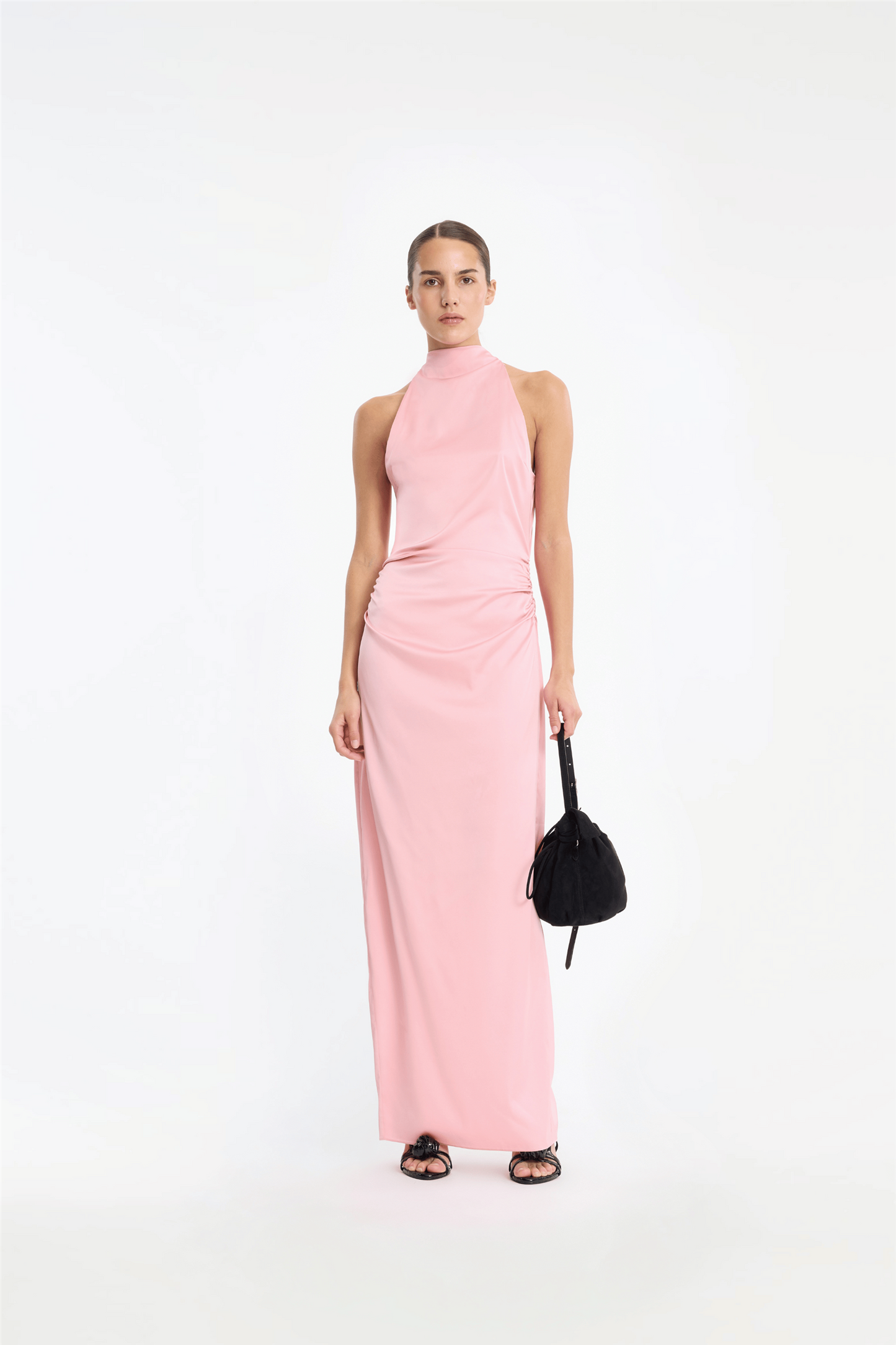 Halterneck Ruched Maxi Begonia Pink.