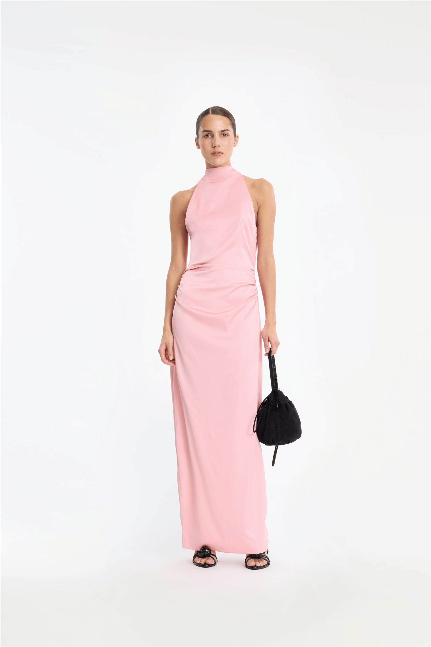 Halterneck Ruched Maxi Begonia Pink.