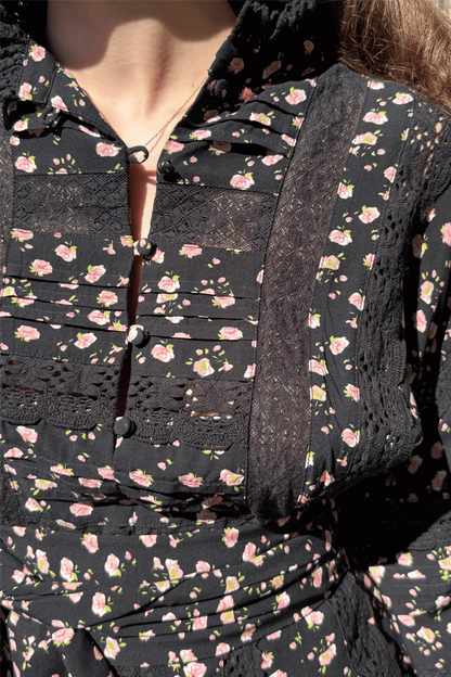Lita Dress Black Pink Roses