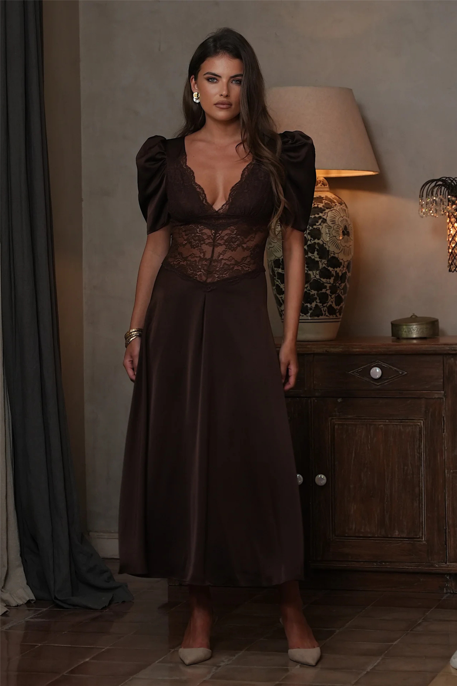 Francis Lace Midi Dress Espresso.