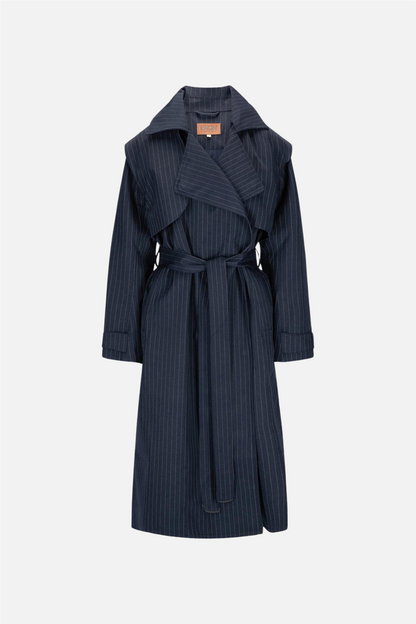 Regndråpe Trench Coat Navy Pinstripe