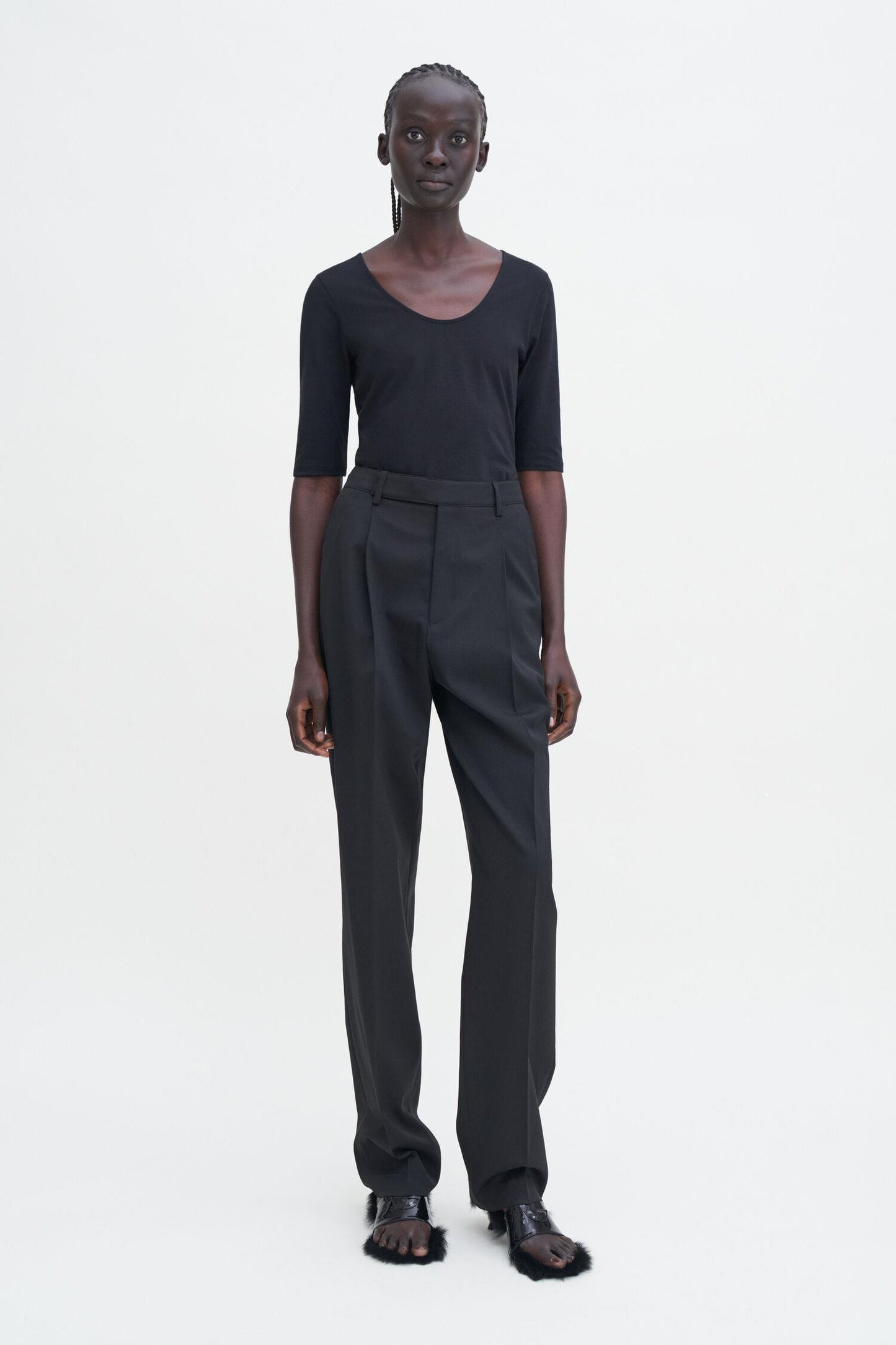Cotton Stretch Scoop Neck Top Black