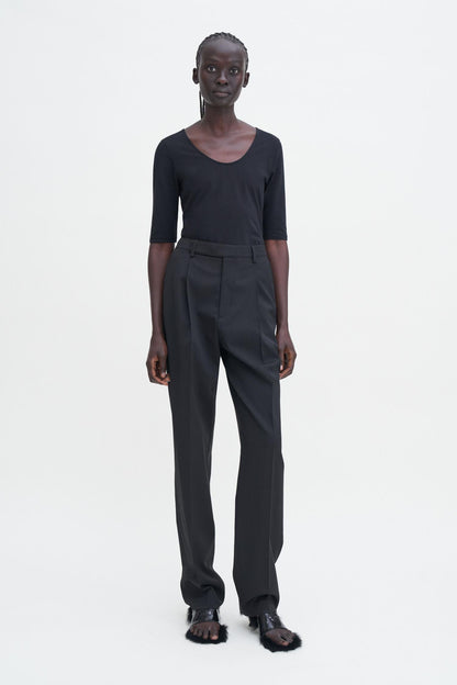 Cotton Stretch Scoop Neck Top Black