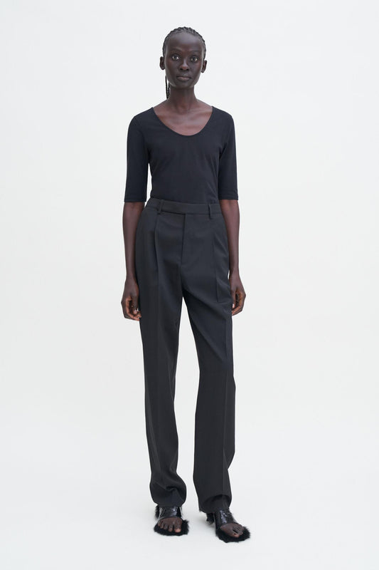 Cotton Stretch Scoop Neck Top Black