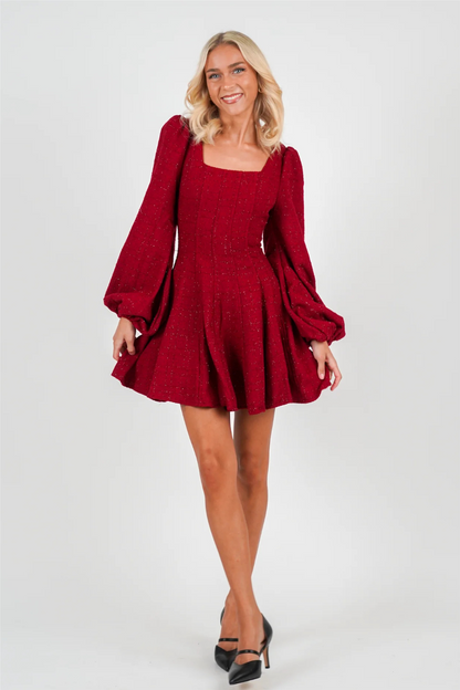 Sophie Tweed Dress Deep Red