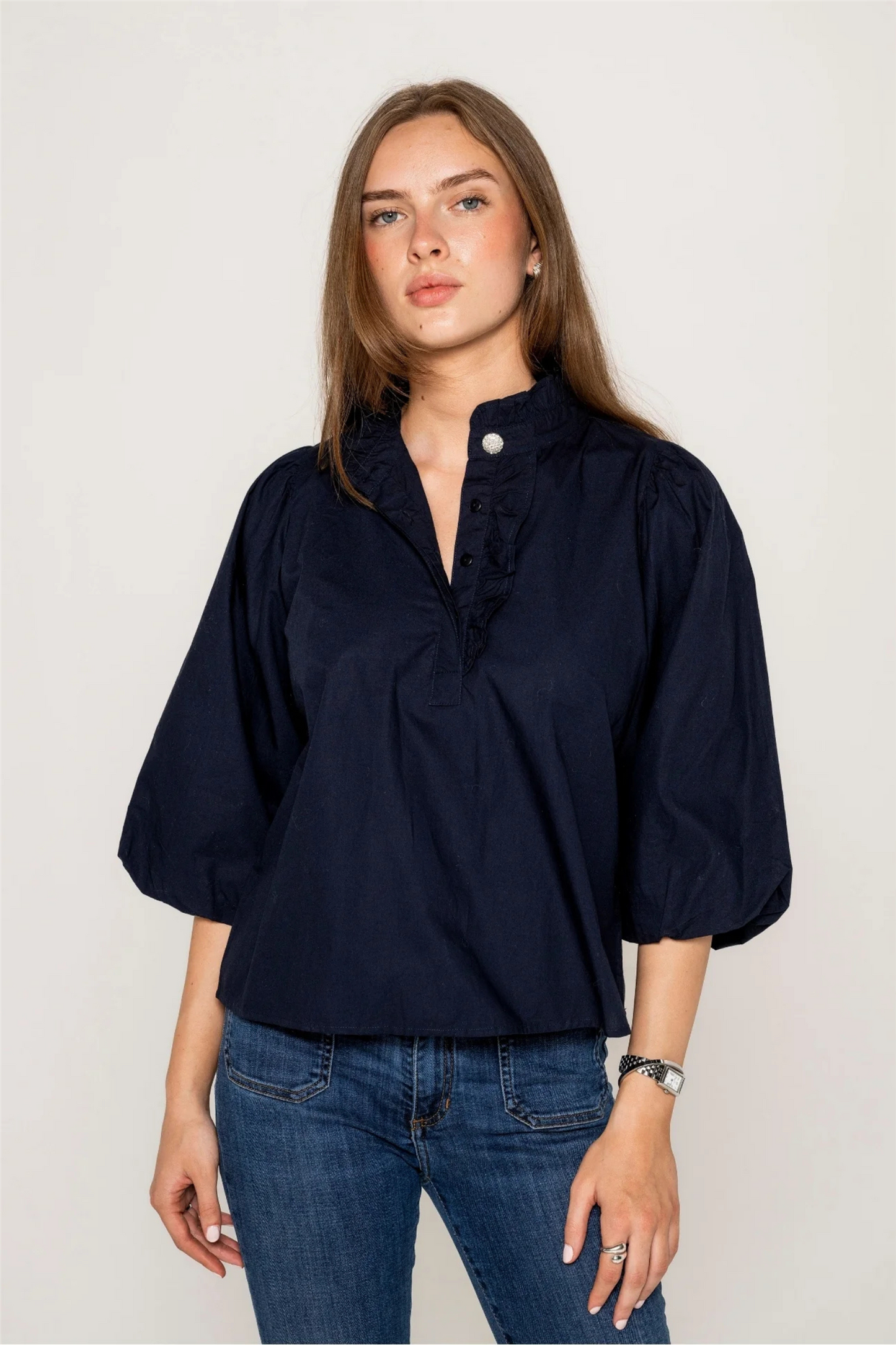 Ella Blouse Marine Poplin.