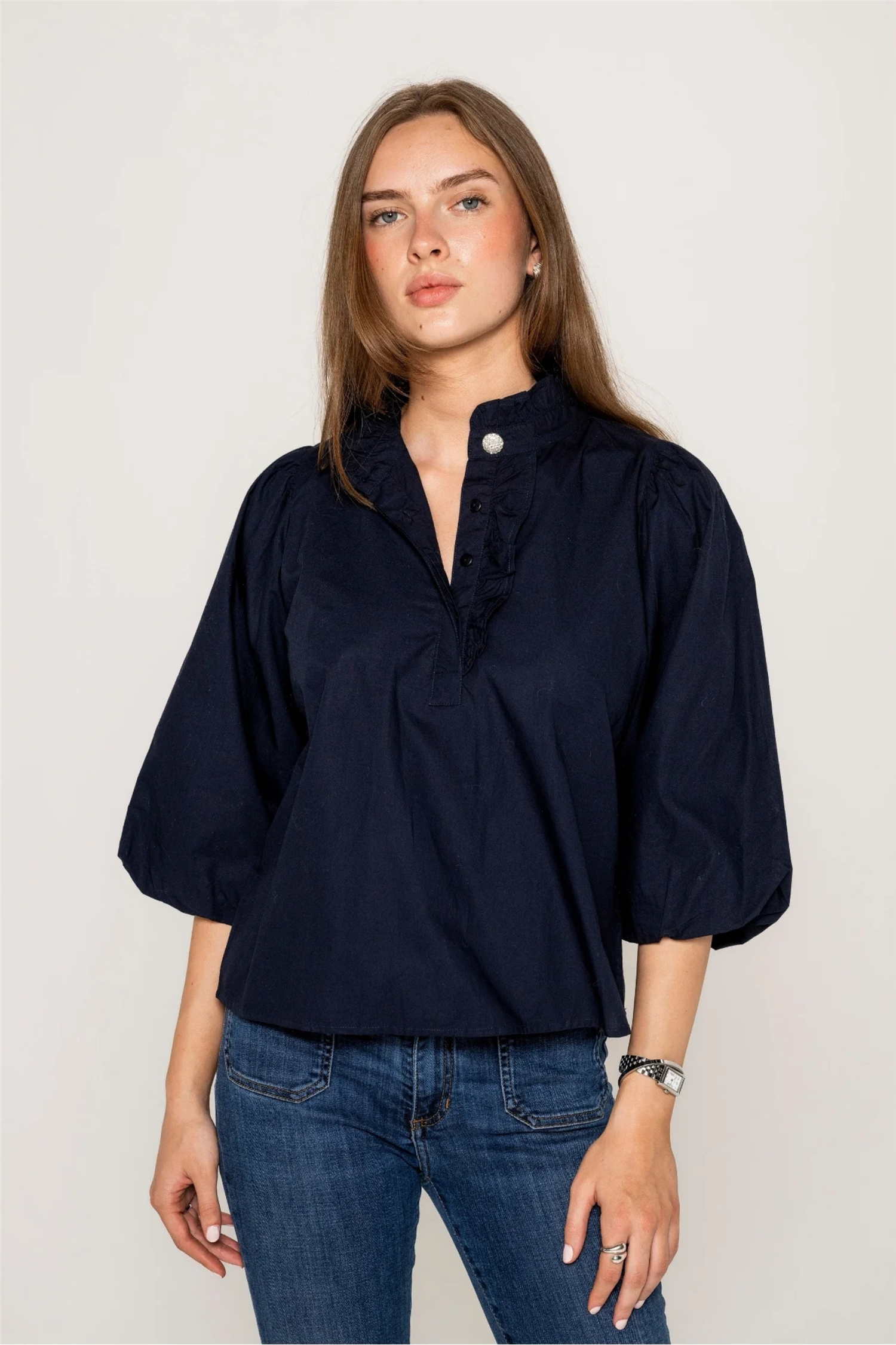 Ella Blouse Marine Poplin.